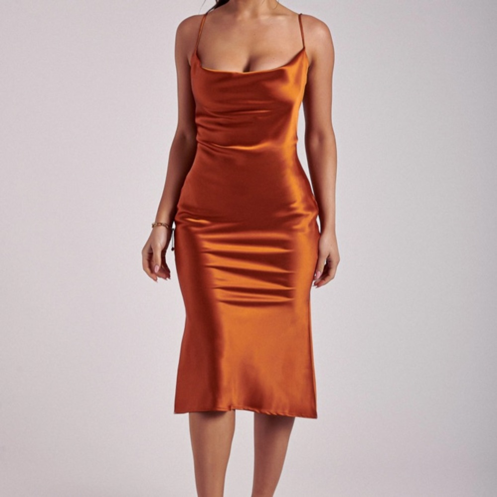 Meshki tabatha cowl next dress in burnt orange
